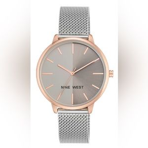 Nine West Silver/Rose gold Tone Mesh Bracelet Watch- 7”- Never Worn